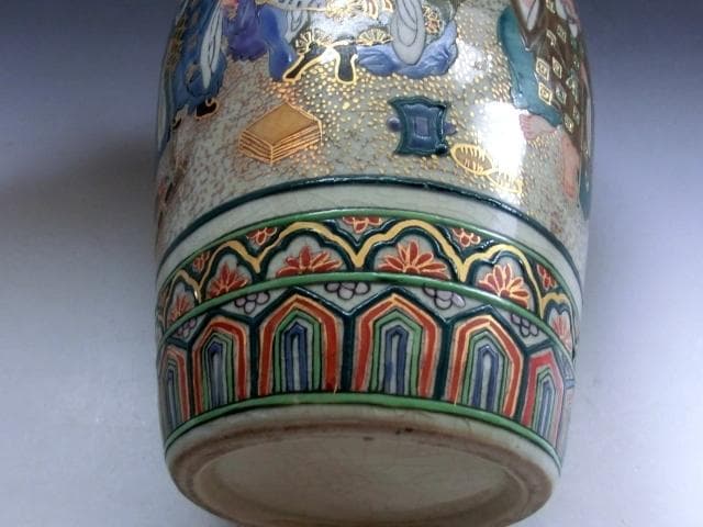 花瓶■古薩摩金彩七福神図耳付瓶(江戸後期)花器 壺 古美術 時代物 骨董品■