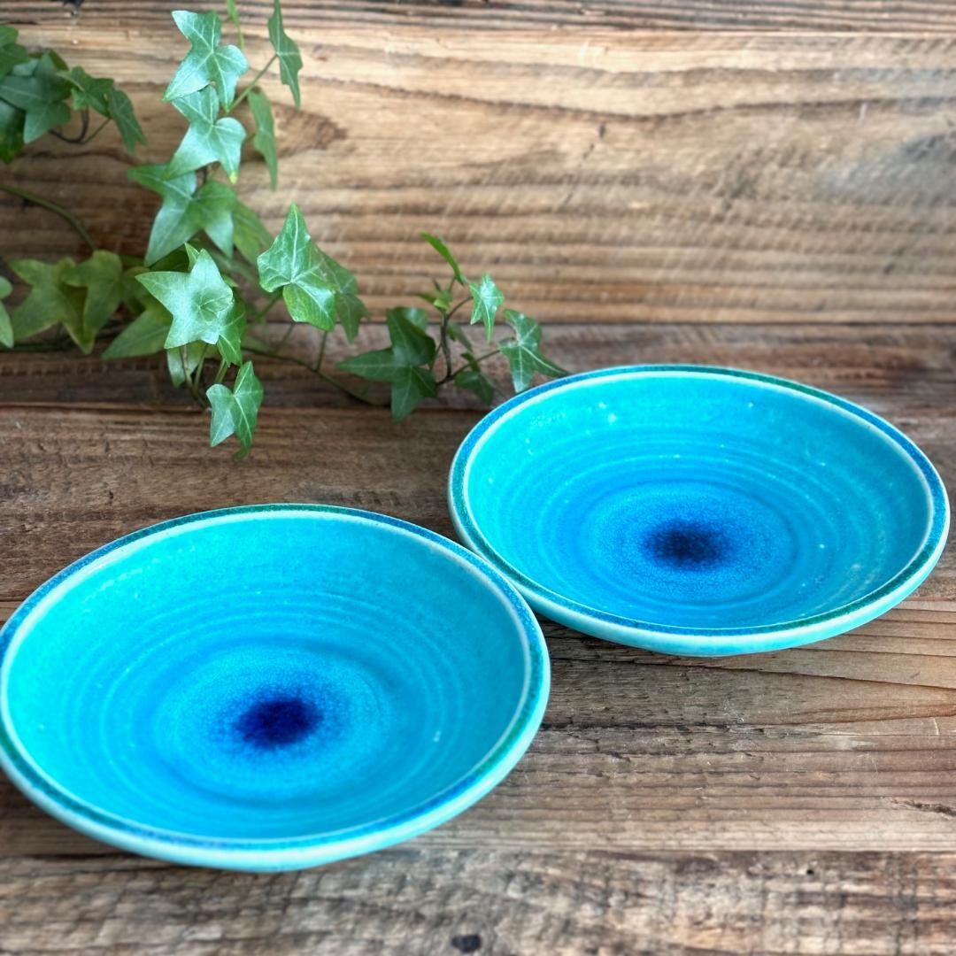 ガラス彩陶器 中皿 沖縄オーシャンブルー 2枚セット ギャラリー 風の島
