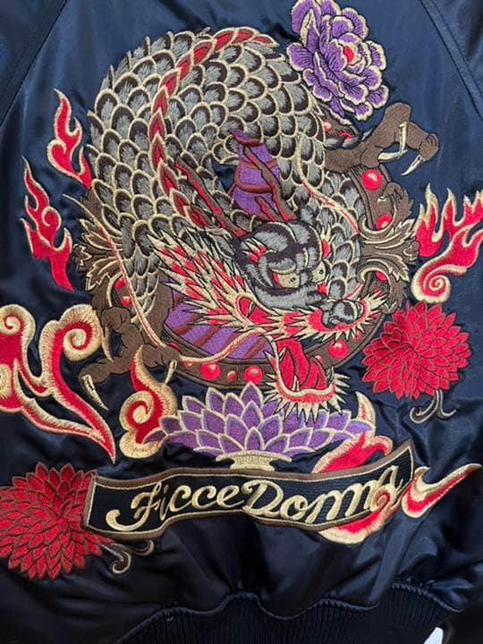 Ficce Donna 龍　刺繍　スカジャン　黒　レディース