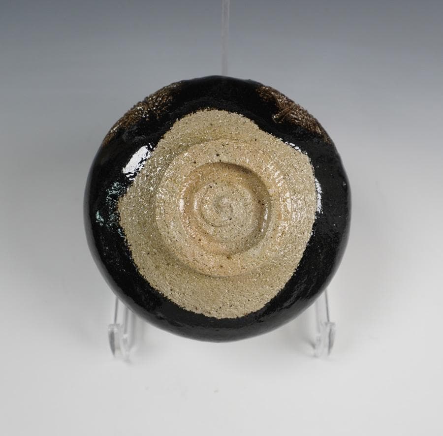 清水焼 清楽 若松の絵 黒楽茶碗 銘「千年翠」若松絵 黒茶碗 書付箱 共箱