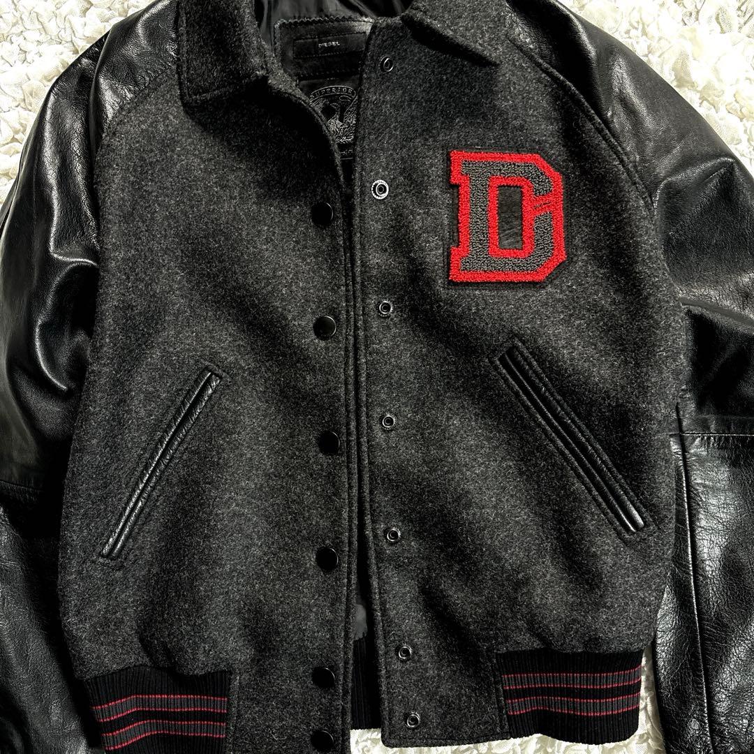 【美品】DIESEL ディーゼル スタジャン ロゴ刺繍 レザー 異素材