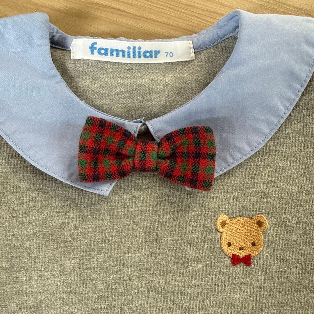 ファミリア　familiar 現行品　ロンパース　カバーオール　蝶ネクタイ　70