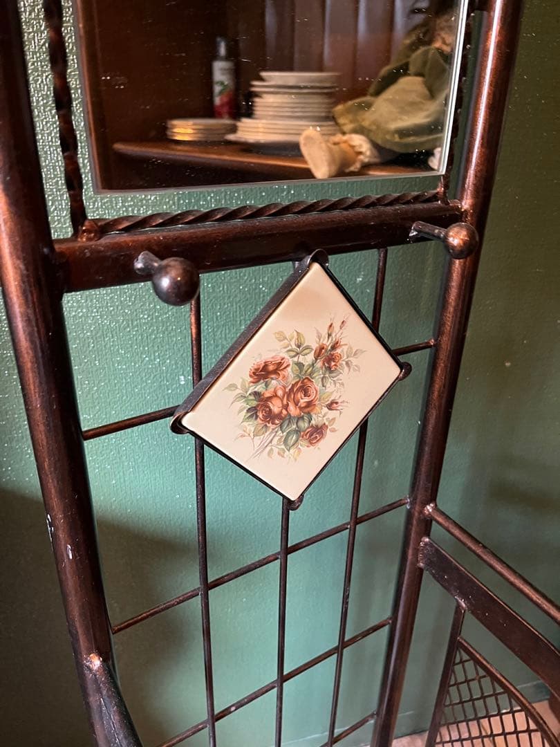 蘭世＊アイアン 傘立て ミラー 全身鏡 ローズ 薔薇 アンティーク