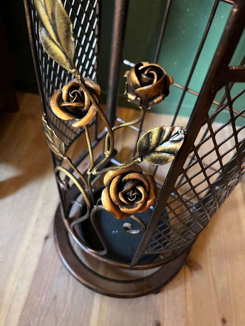 蘭世＊アイアン 傘立て ミラー 全身鏡 ローズ 薔薇 アンティーク