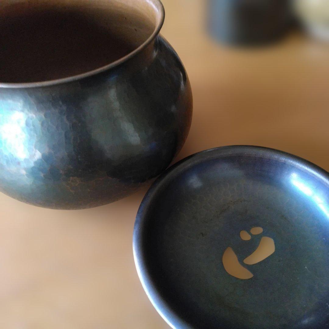玉川堂　 銅製品　打ち出し　　 茶たく5枚　茶こぼし　茶筒