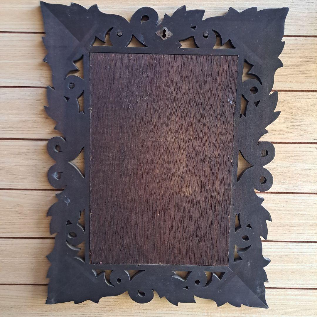 黒い彫刻入り壁掛け鏡　昭和レトロ　アンティーク　2枚セット　木製