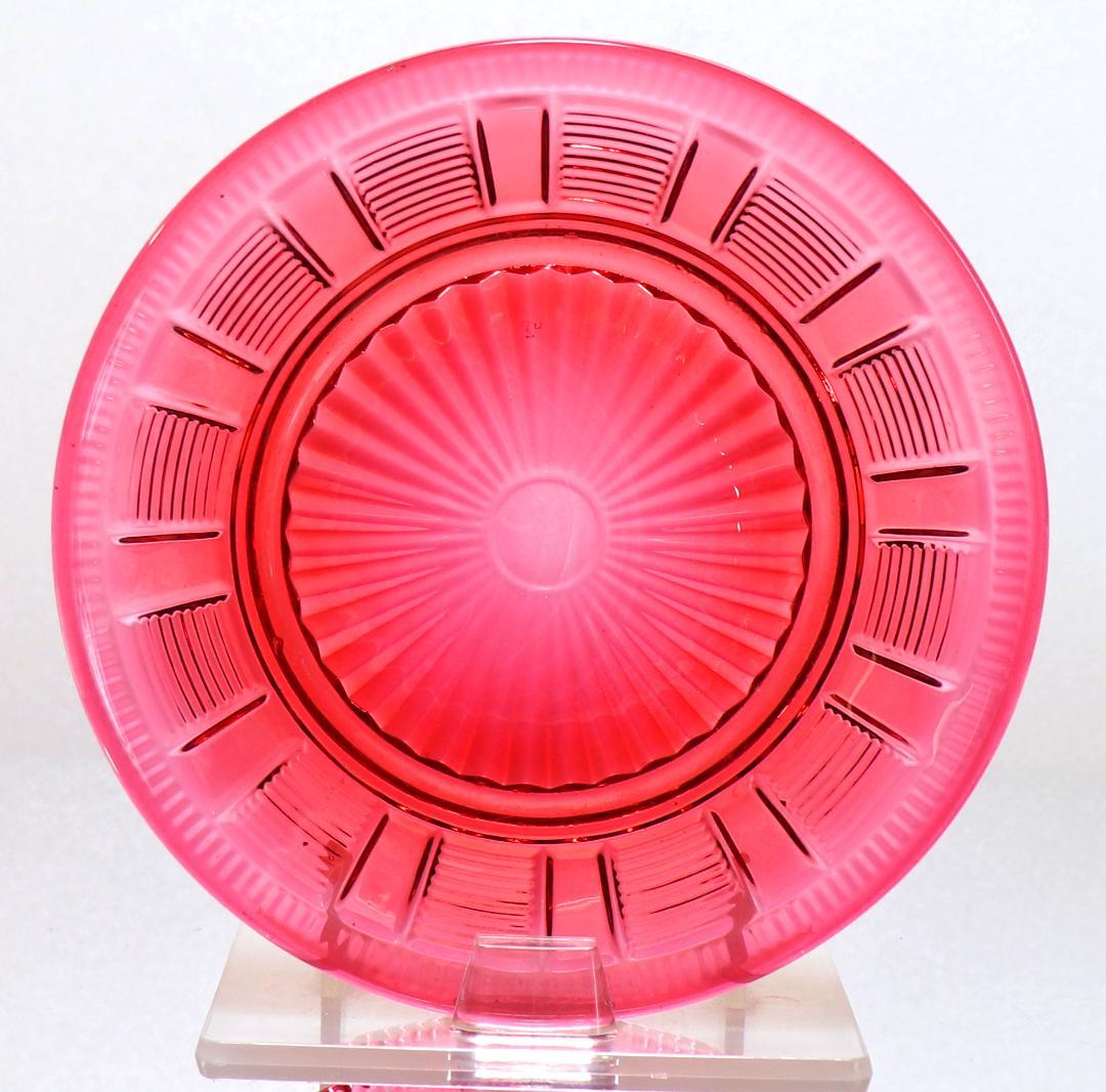 オールド・バカラ 激レア ルビーレッド色ガラス 蓋物＆プレート 小物入れ トレー