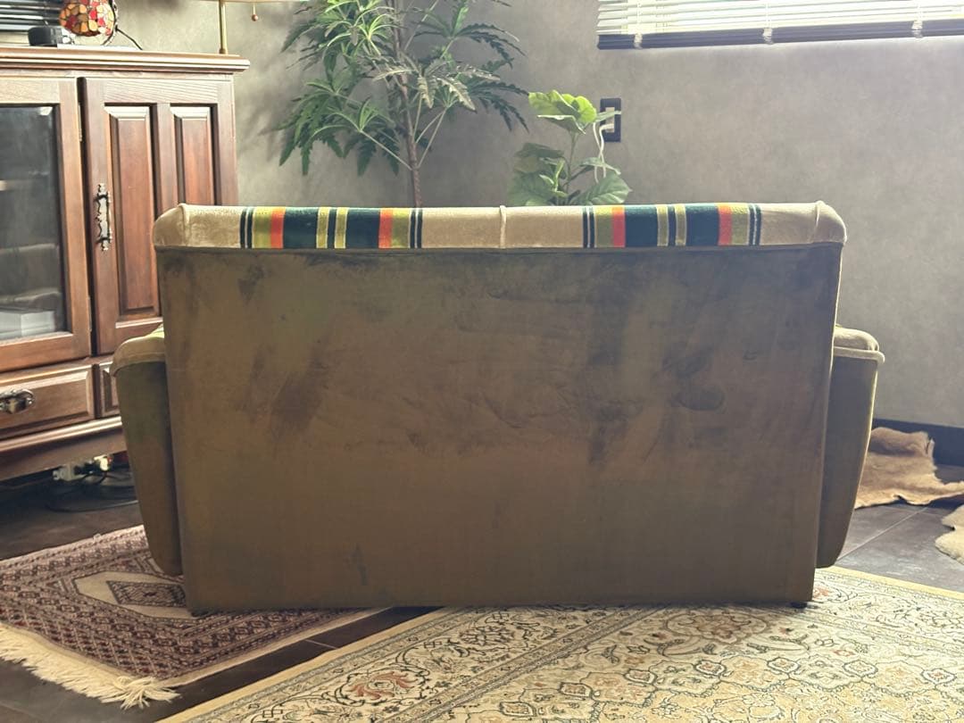 希少　二人掛けソファ ファブリックソファ　レトロ　ストライプソファ　SZ