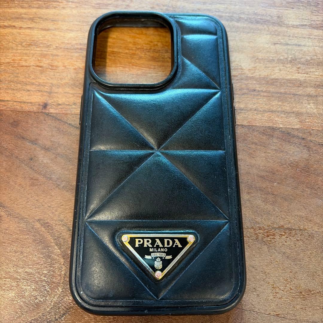 【PRADA正規】iPhone14Pro パデットケース 3角ロゴ レザー 黒