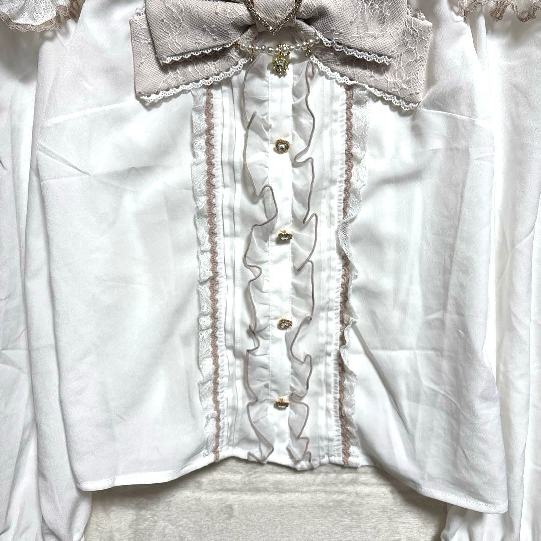 LIZLISA BIGリボンオープンショルダーブラウス Freeホワイト×ピンク