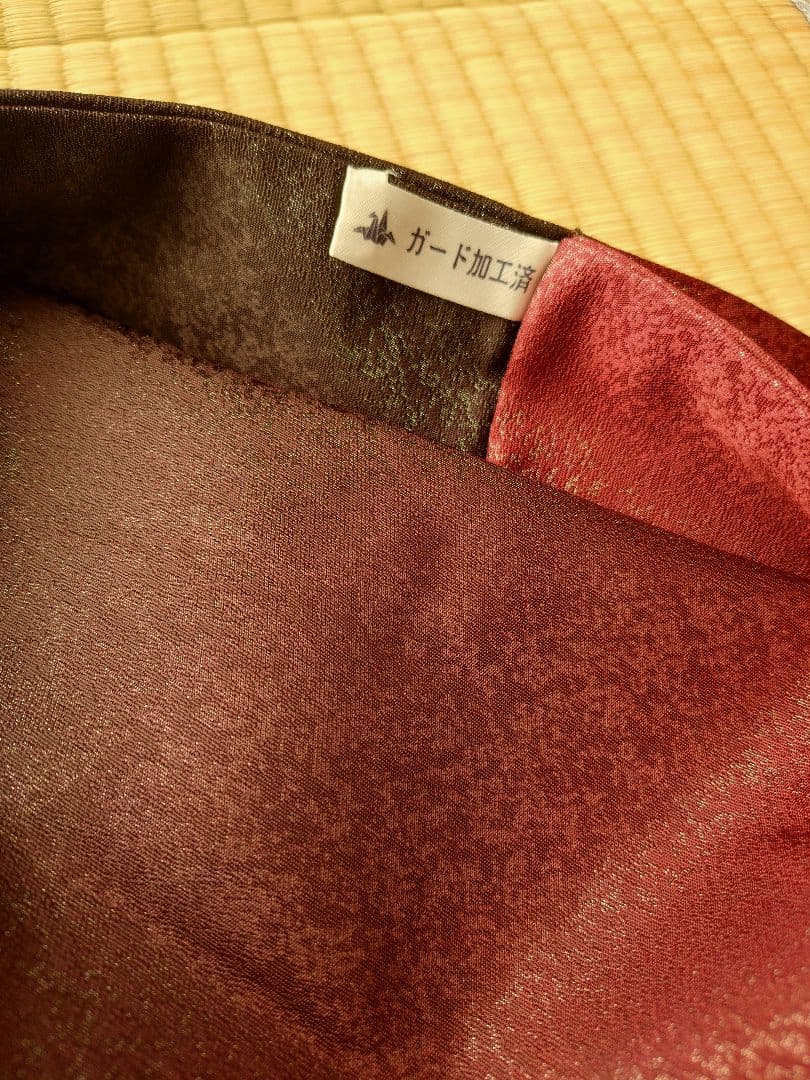 【中古】金彩　名古屋帯　薔薇　ボルドー赤紫グラデーション