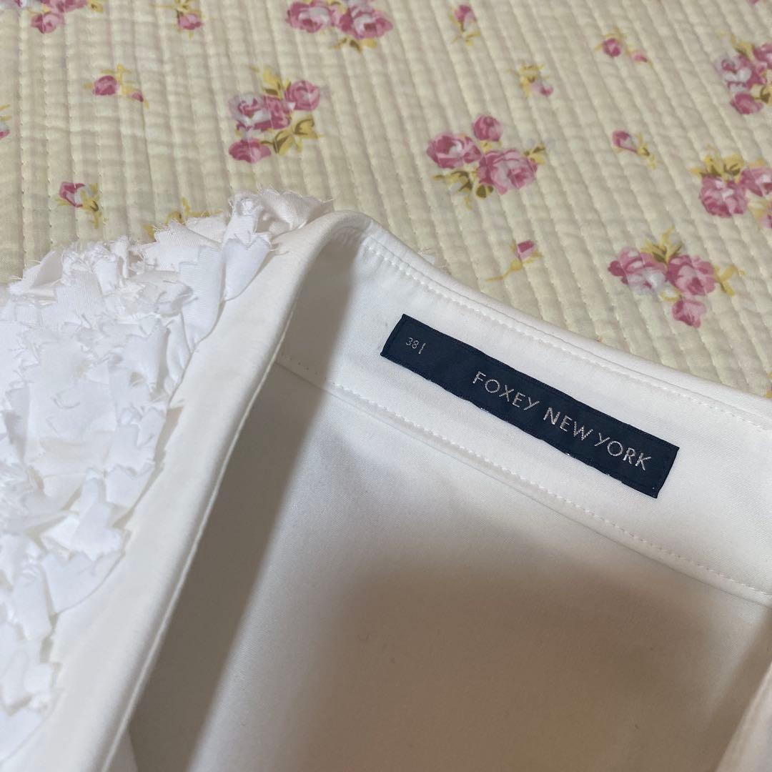 フォクシー ニューヨーク フリル襟 長袖 ブラウス 38 白 ホワイトDMW