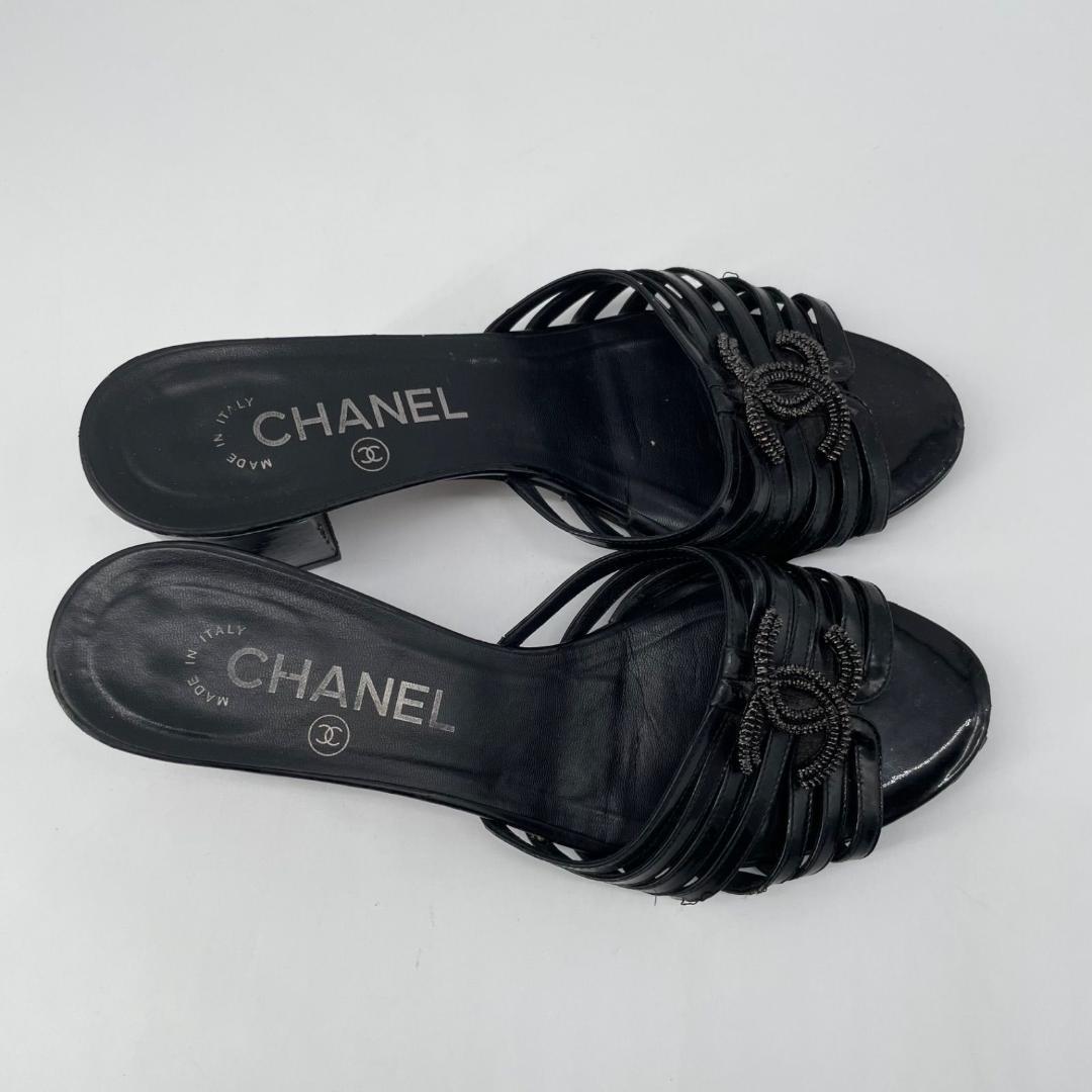 良品✨シャネル ココマーク ミュールサンダル スエード レザー 黒 ブラック