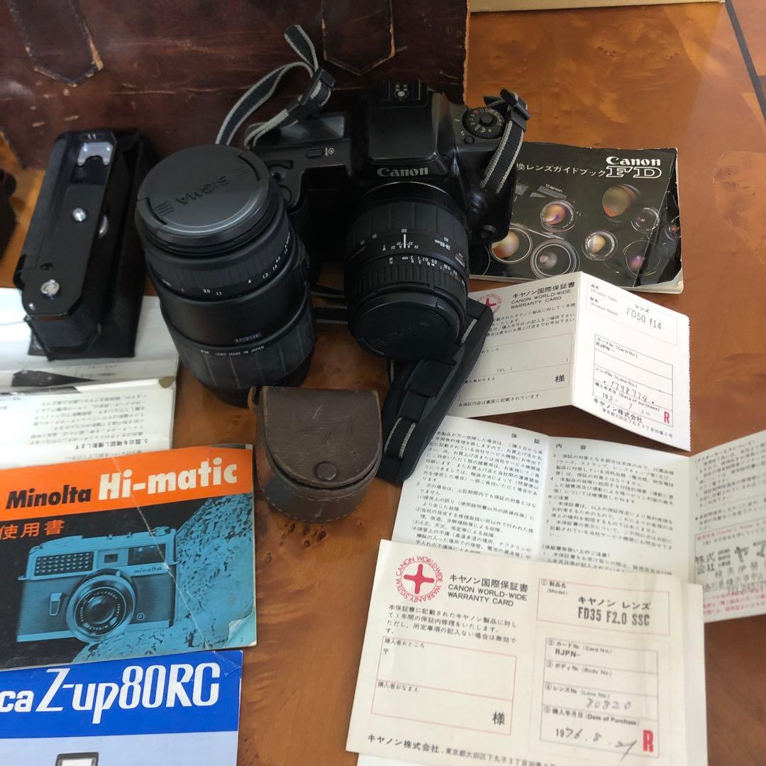 ☆彡昭和レトロ☆彡　キャノンカメラ/＆牛革専用バック　レンズ、カメラ用品いっぱい