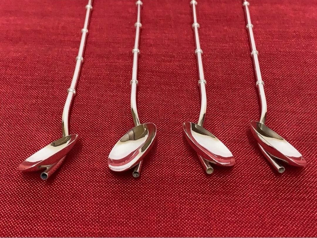 純銀マドラー＋ストロースプーン、ヨーロッパ製メーカー不詳: ヴィンテージ