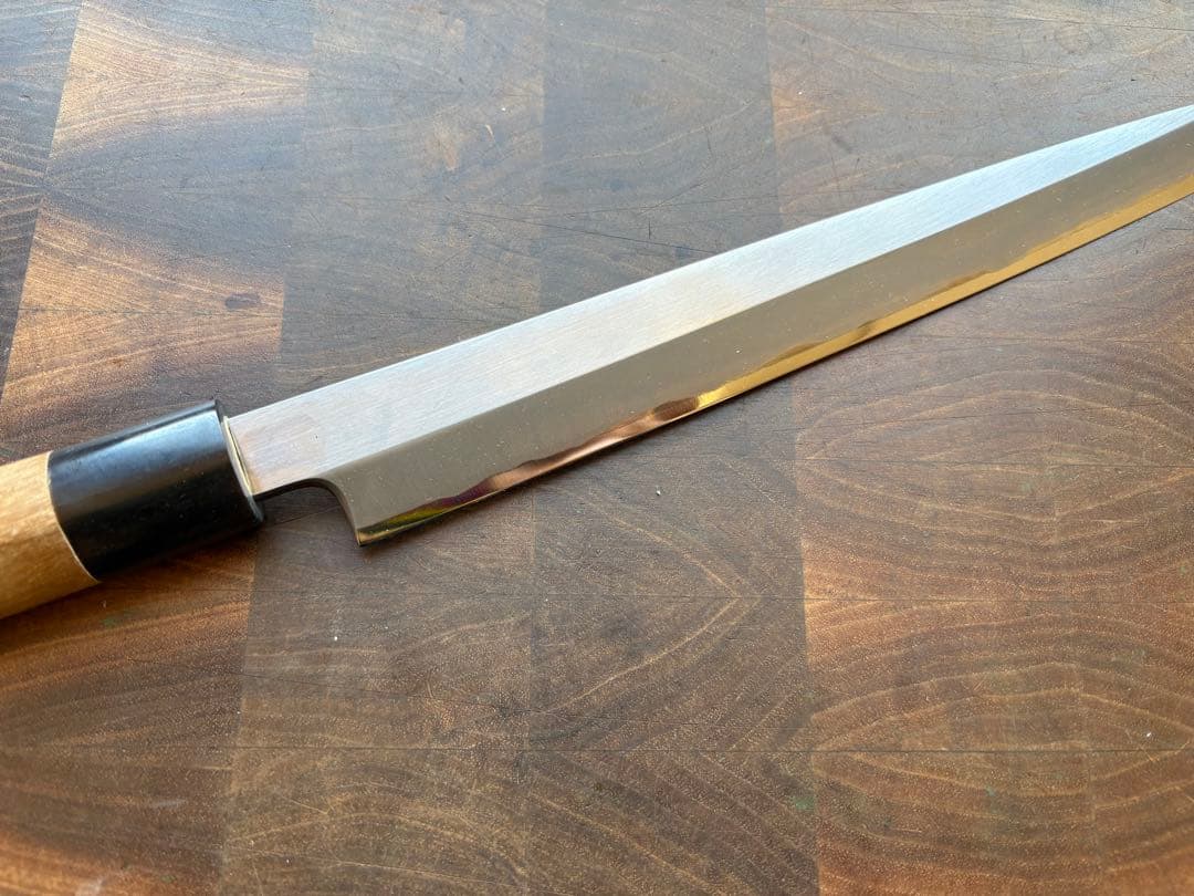 堺打刃物　紋鍛錬　青鋼　柳刃　9寸　270mm 包丁　和包丁　研ぎ済　水牛朴柄