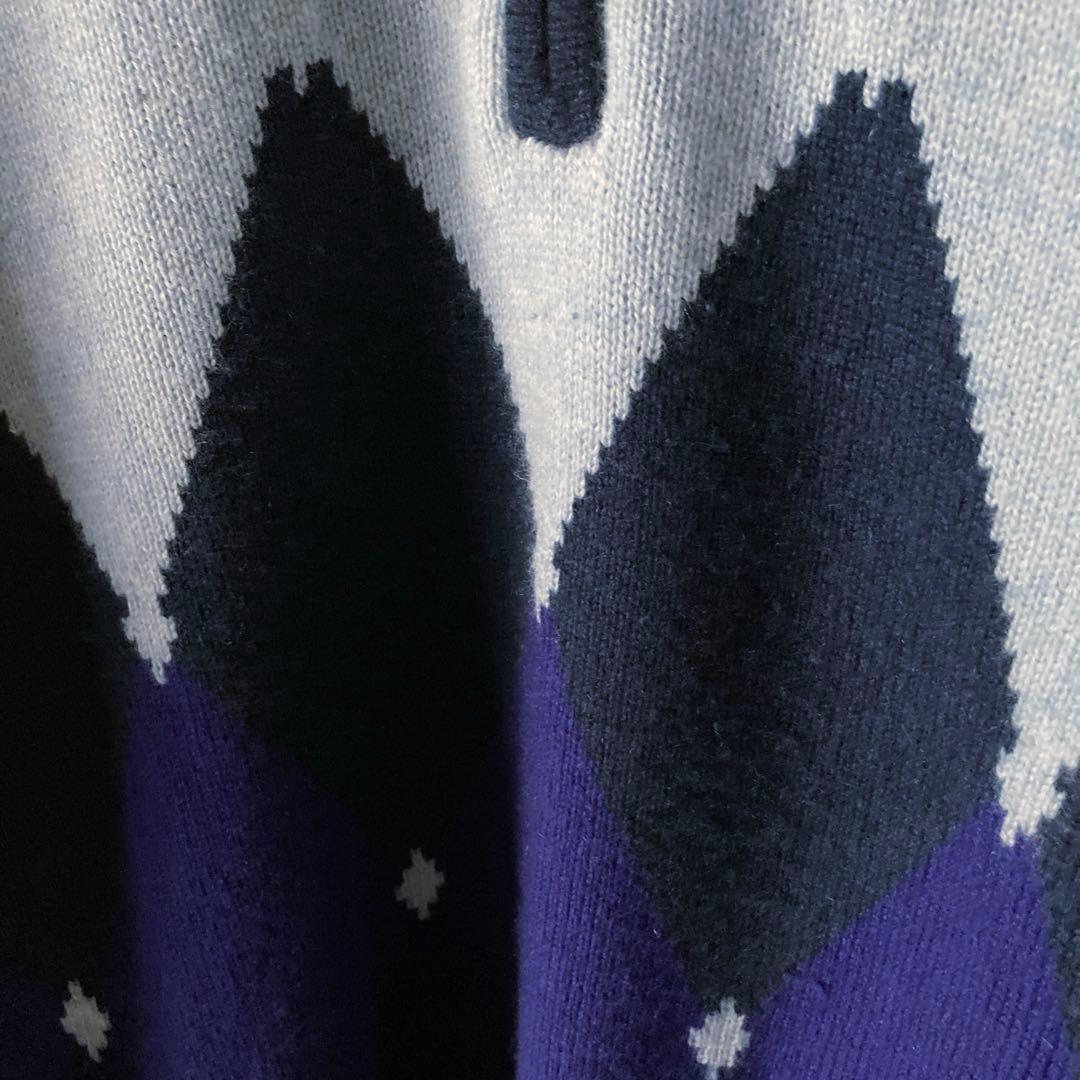 イタリア製バランタイン＊最高級カシミヤ100% アーガイルニット＊ネイビー×水色