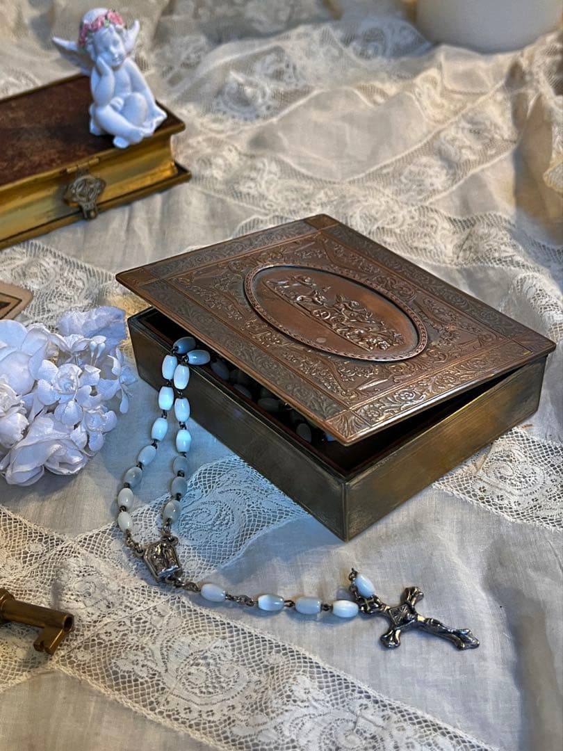 ◆フランスアンティーク｜ブロンズ真鍮エンジェル彫刻ジュエリーボックス小物入れ小箱