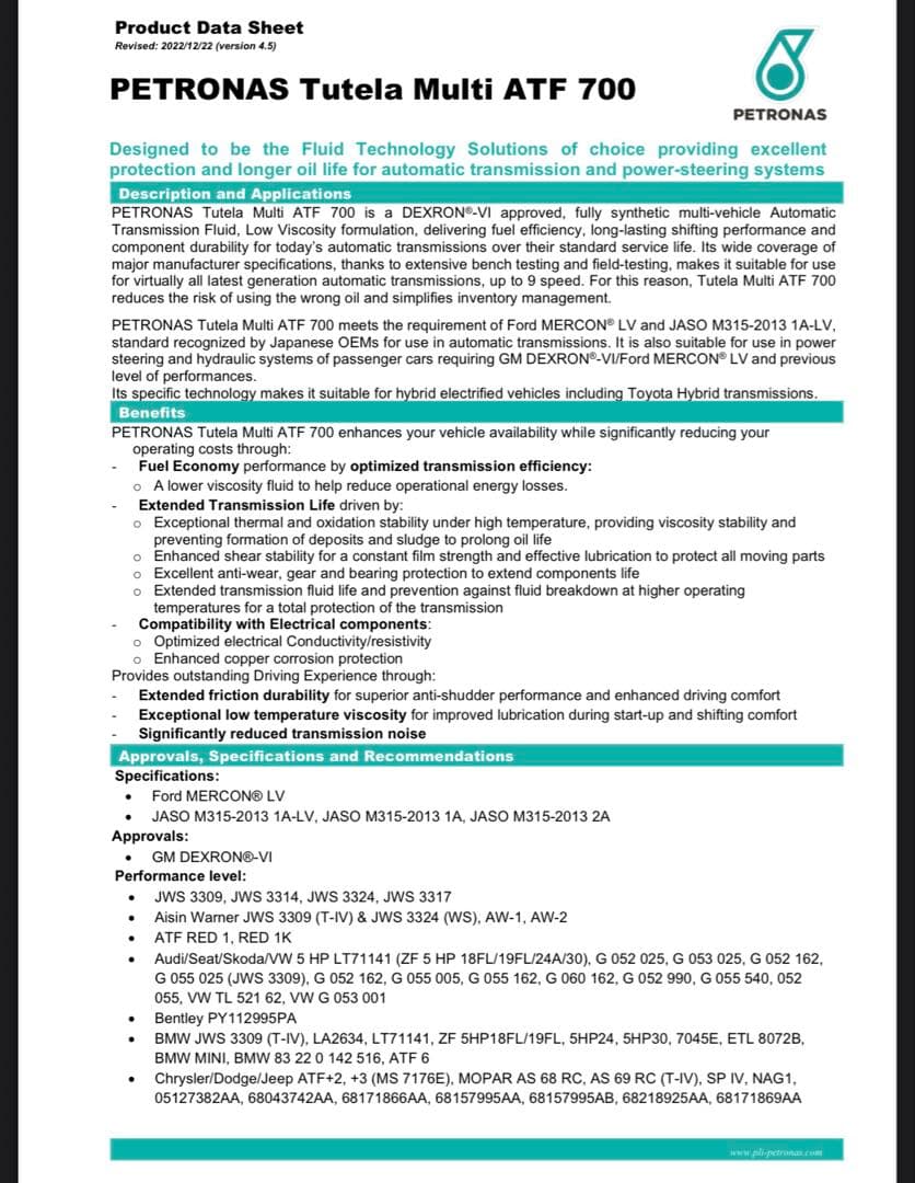 PETRONAS(ペトロナス) Tutela MULTI ATF 700 20L