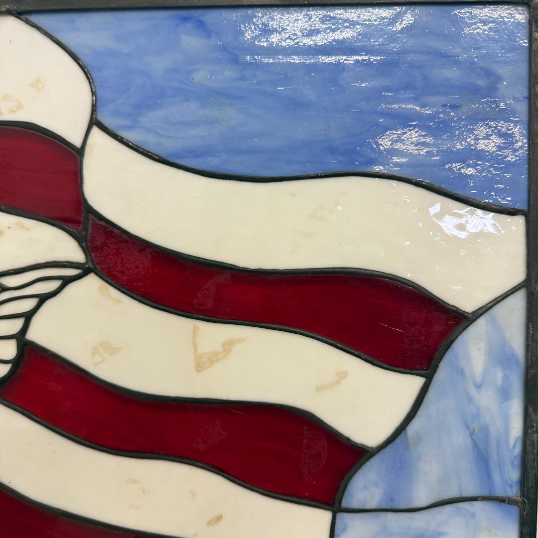 特大【61.5×39cm】ステンドグラスパネル アメリカンフラッグ 鳩 壁掛け