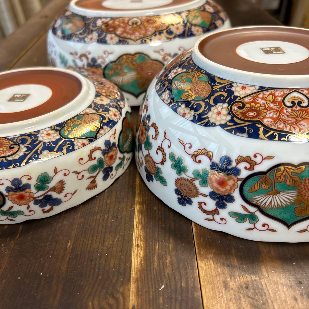 前畑陶器　庫山窯 菊金唐草 金彩　古伊万里　豪華3種　3種鉢　お正月　お節