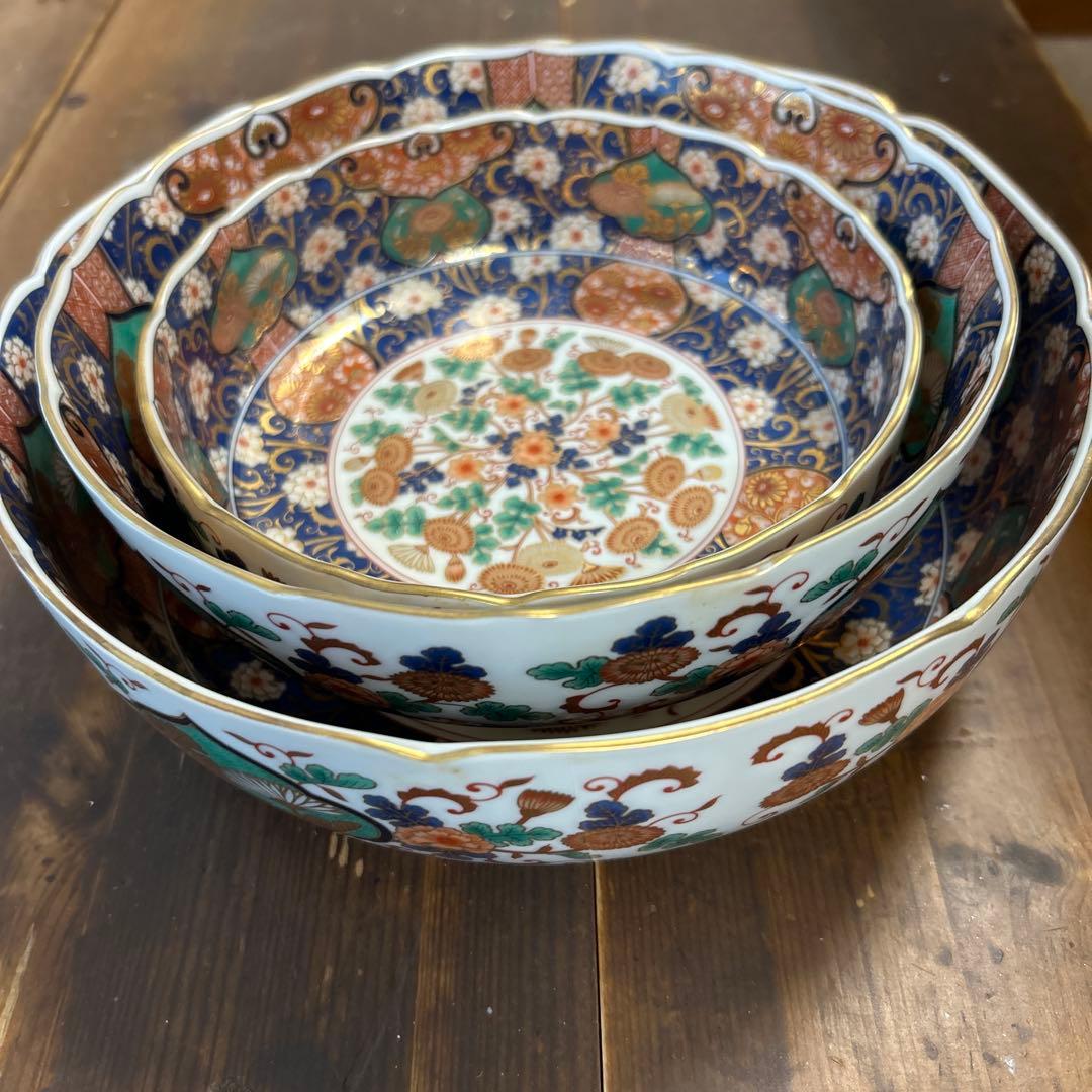 前畑陶器　庫山窯 菊金唐草 金彩　古伊万里　豪華3種　3種鉢　お正月　お節