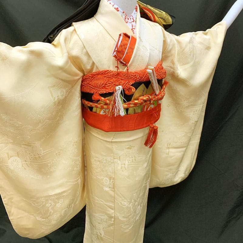 508ag30■七五三 七歳 女児 着物&袋帯&長襦袢 色無地　ふくよか■美品