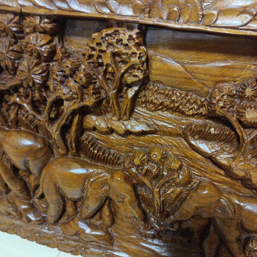 タイ製 手彫り 象 壁掛け木彫アート アジアン 彫刻 雑貨 ヴィンテージ