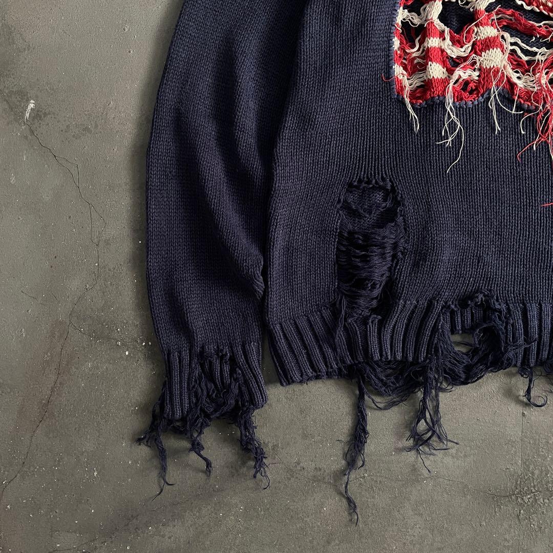 90's john ashford”麻綿”星条旗”Boro knit