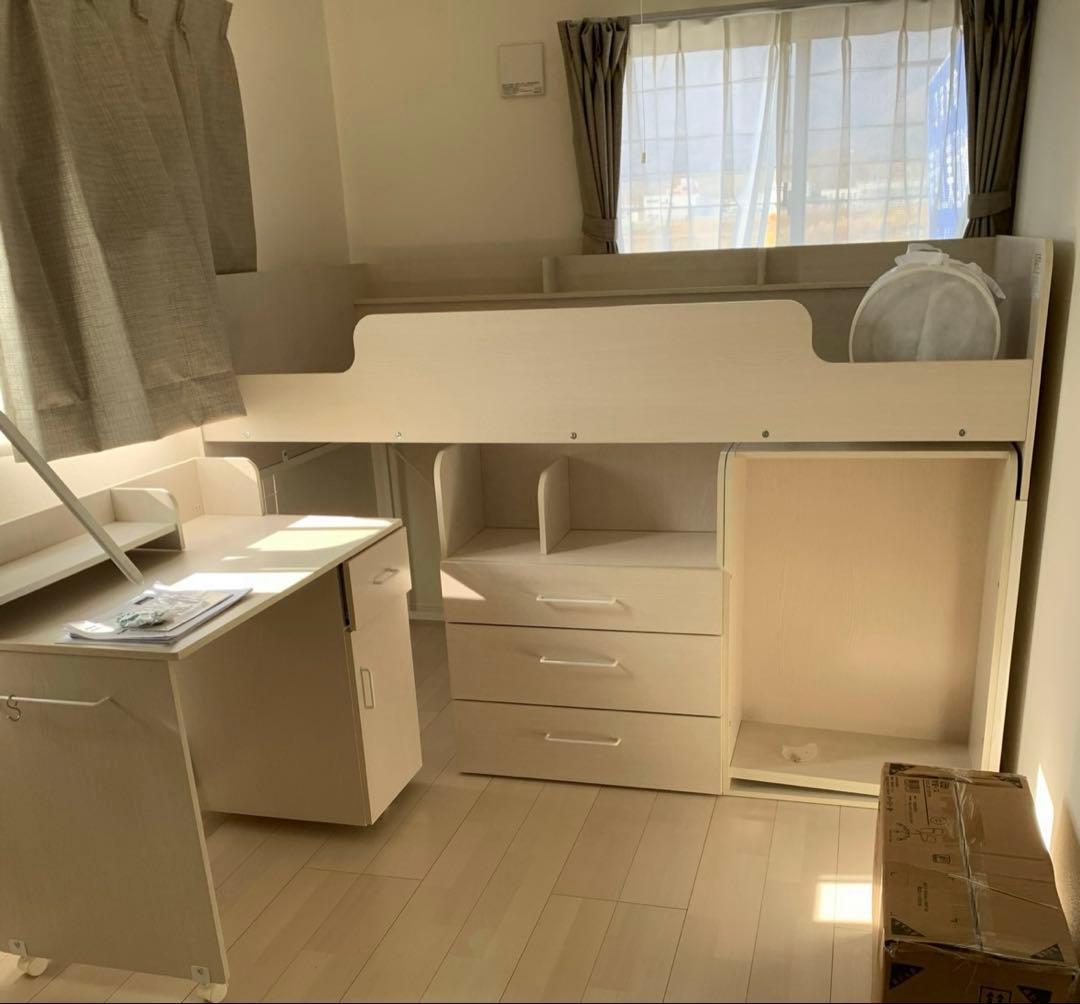 ホワイト ロフトベッド 秘密基地 ニトリ シングル