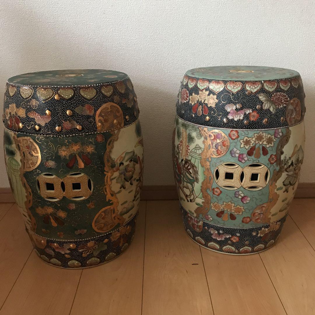 旧家蔵出　中国美術　古美術　清時代　陶器　鼓風 置物 庭 花台 飾台 骨董品