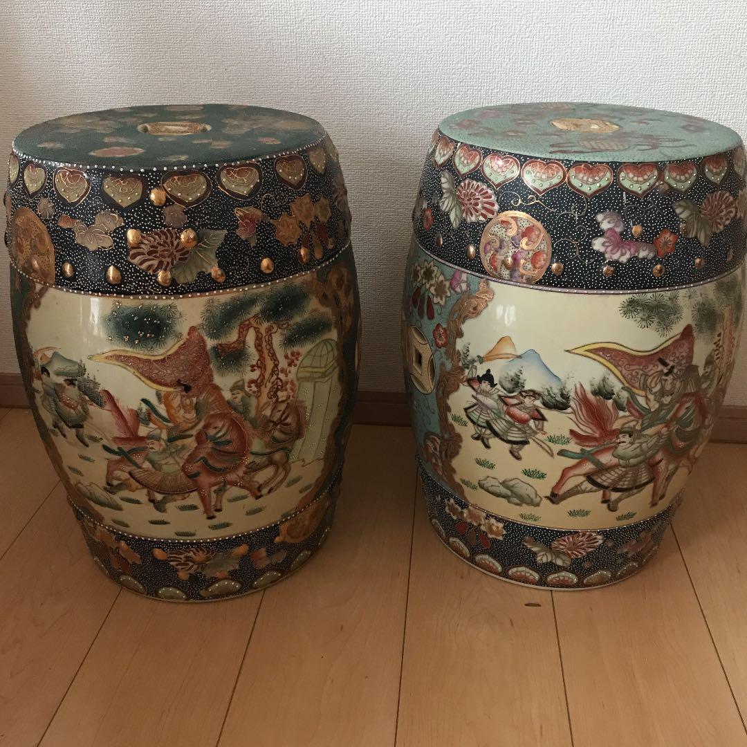 旧家蔵出　中国美術　古美術　清時代　陶器　鼓風 置物 庭 花台 飾台 骨董品