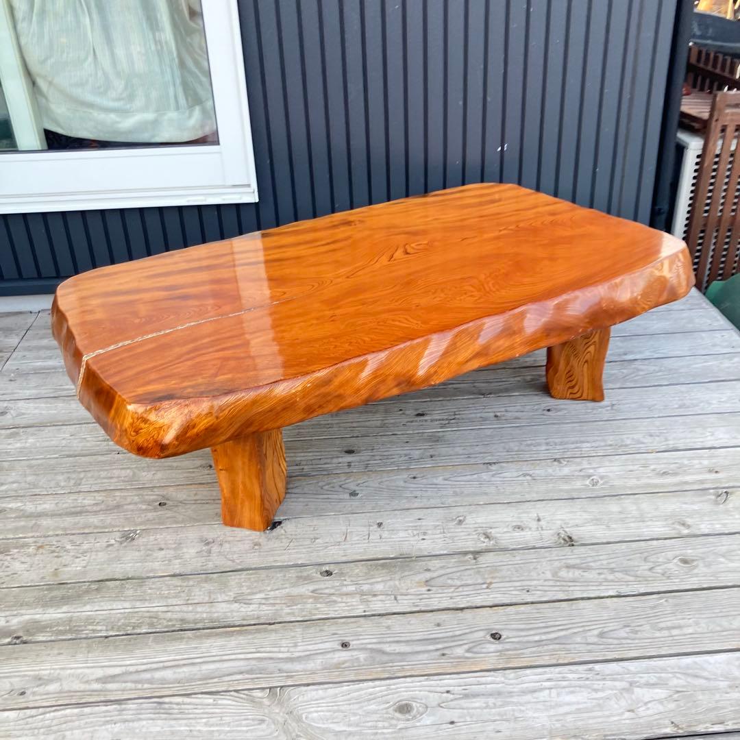 昭和レトロ 木製 天然木 欅材 一枚板 脚付き 座卓 センターテーブル 古家具