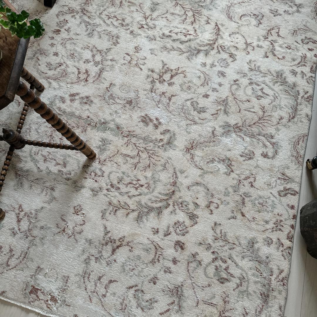 トルコ ヴィンテージラグ A27超大判 レア クリーム セージグリーン ベージュ