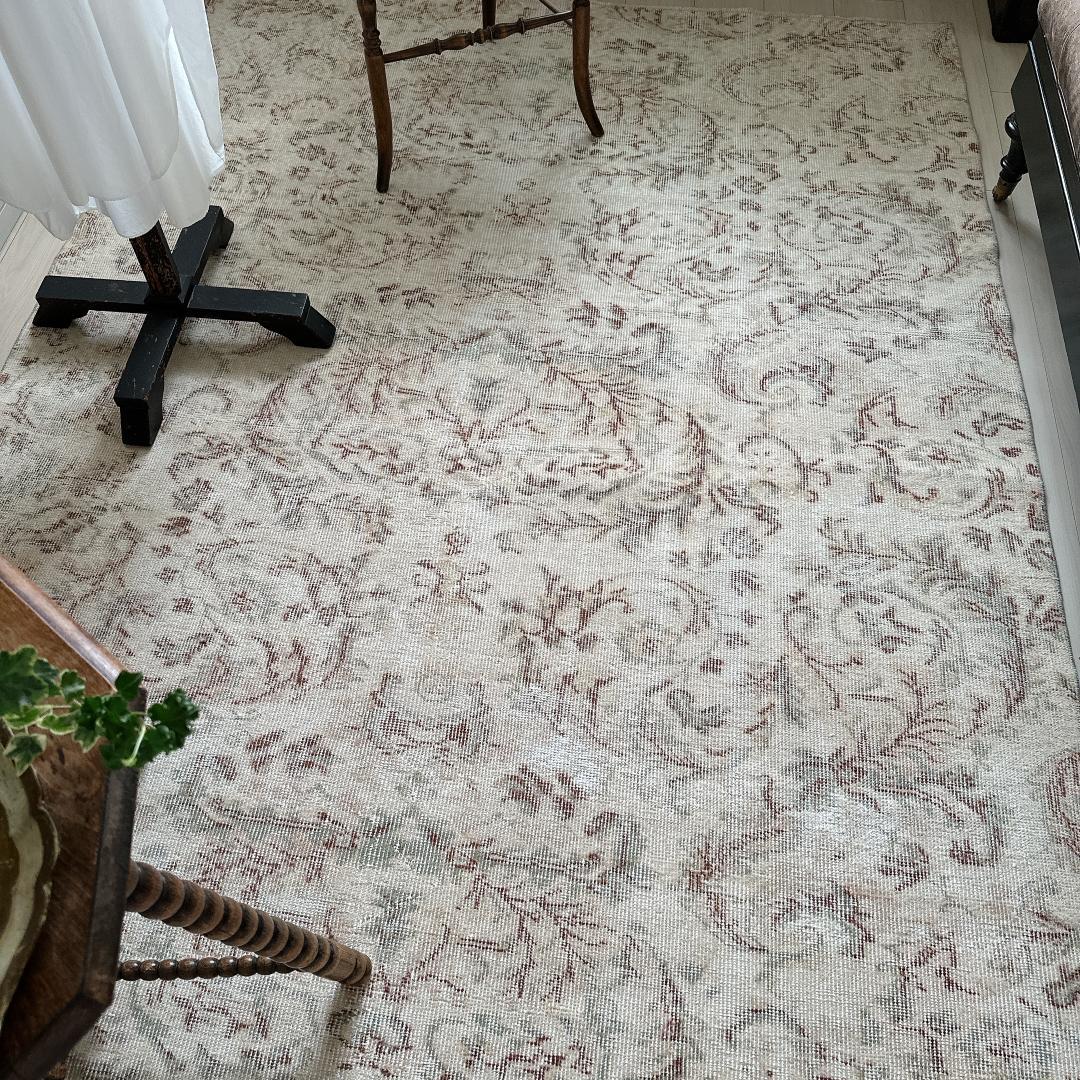 トルコ ヴィンテージラグ A27超大判 レア クリーム セージグリーン ベージュ