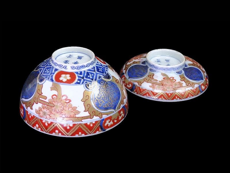 古伊万里　金襴手　桜花紋に光背の図　大振蓋茶碗　AS-DBz