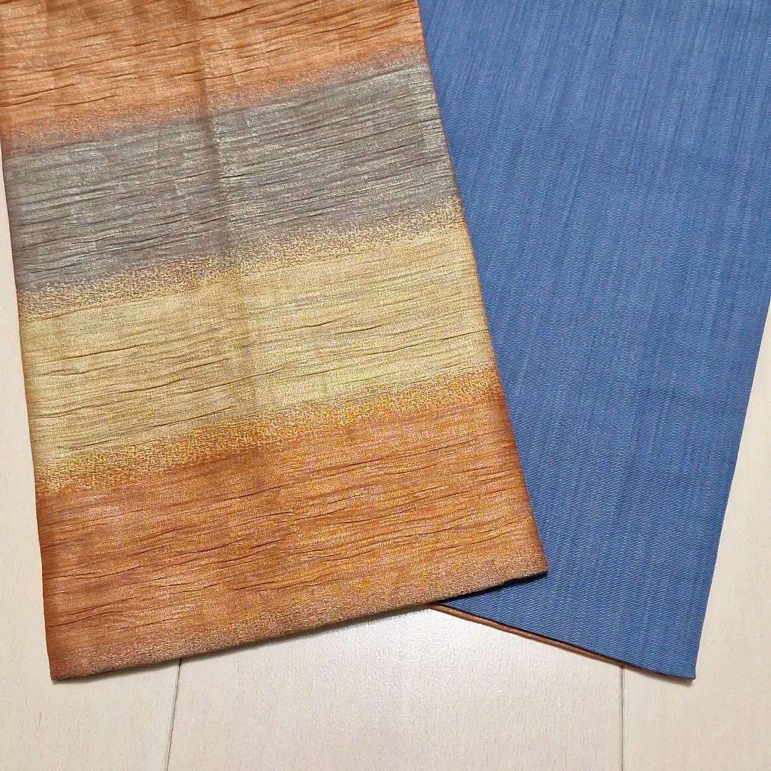 35 未使用 半幅帯 紋小袋帯 未使用 小森草木染め 金糸 証紙あり お-35