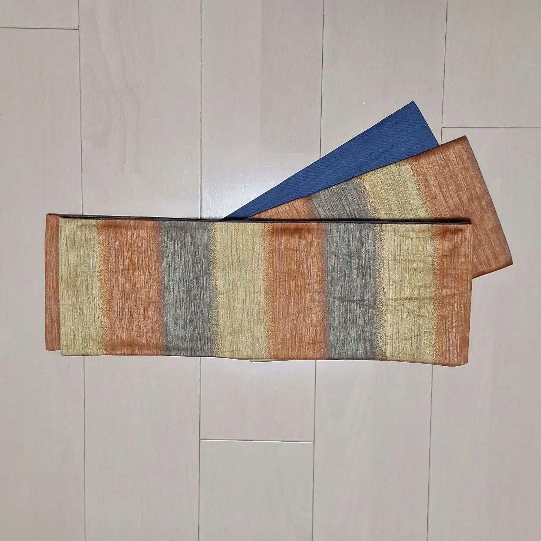 35 未使用 半幅帯 紋小袋帯 未使用 小森草木染め 金糸 証紙あり お-35