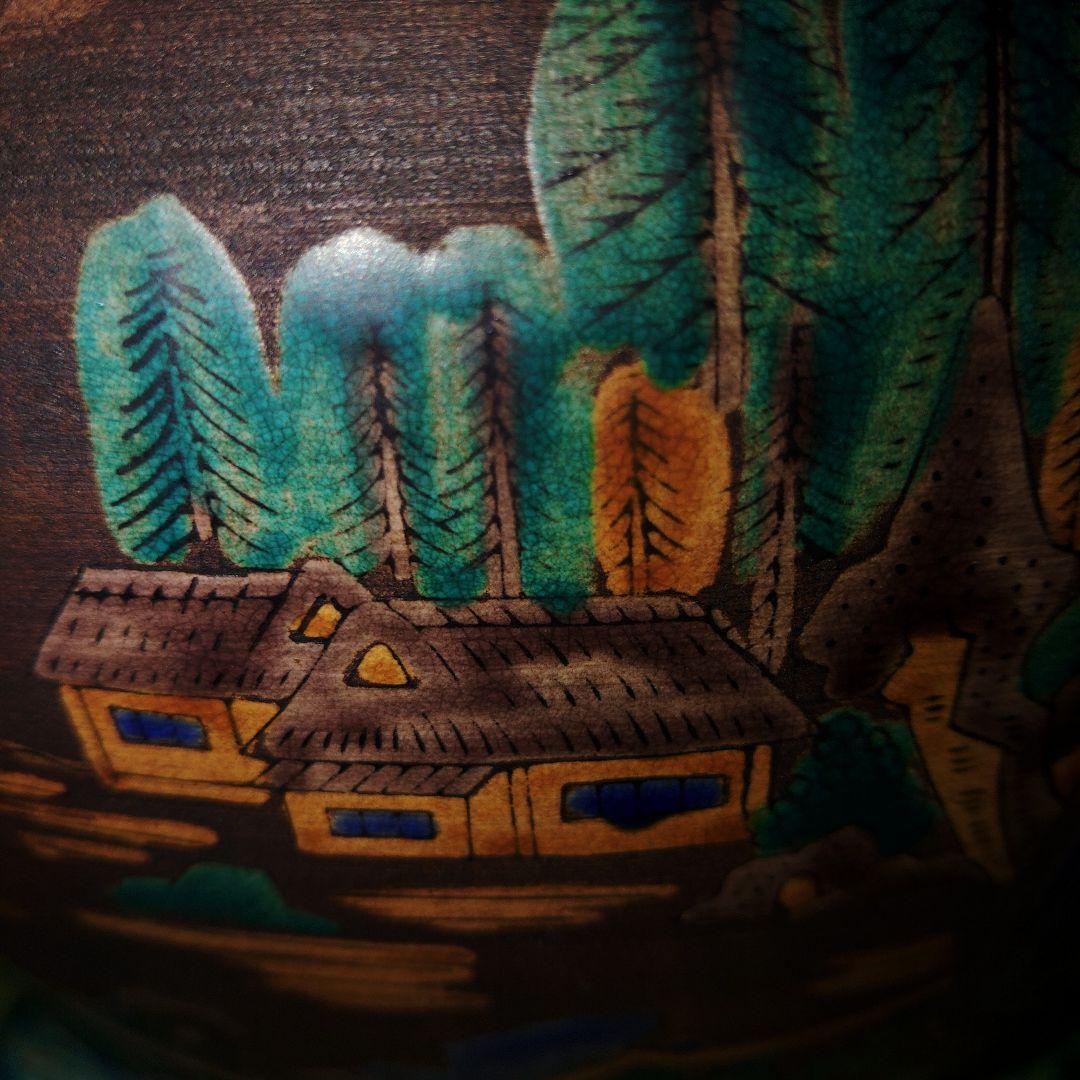 古青手九谷焼　緑釉獅子付香炉　高さ35cm