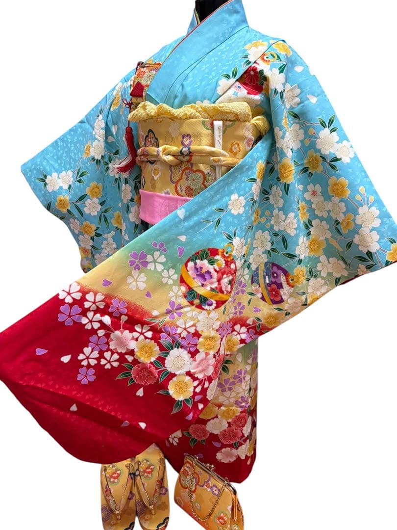 大幅値下げ‼️七五三 7歳 フルセット 水色 ゴールド