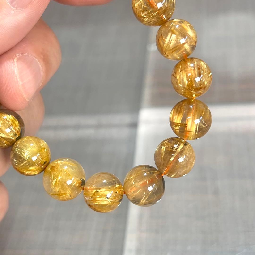 金運強　太陽放射ルチルブレスレット　ヘマタイト　ルチルクォーツ　3-4