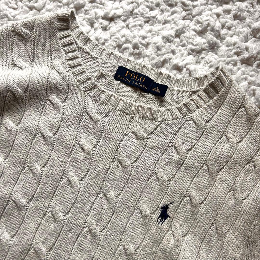 POLO RALPH LAUREN グレー　ライトグレー　ケーブルニット L 綿