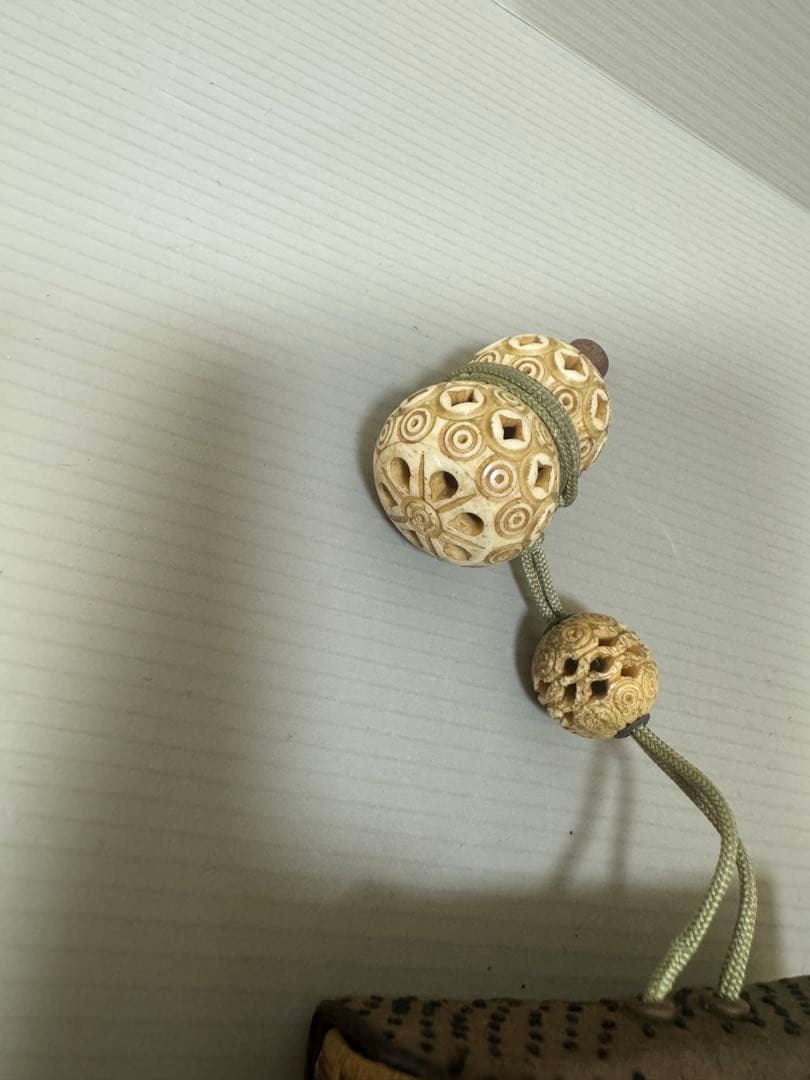 2120  骨董　竹製瓢箪根付煙草入れ　提物　提げ物　竹細工　時代物