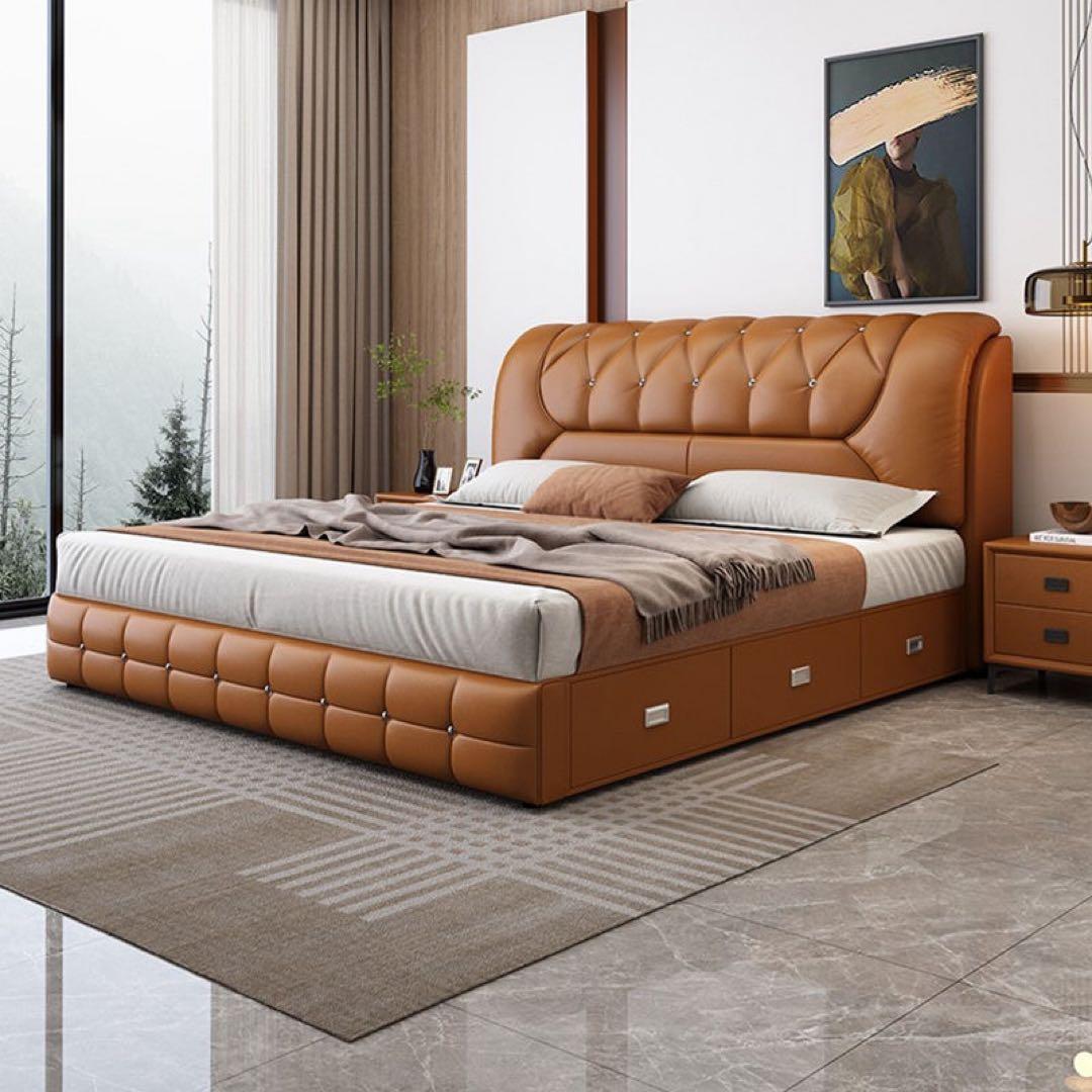 ラグジュアリーモダン レザーベッド キングサイズ