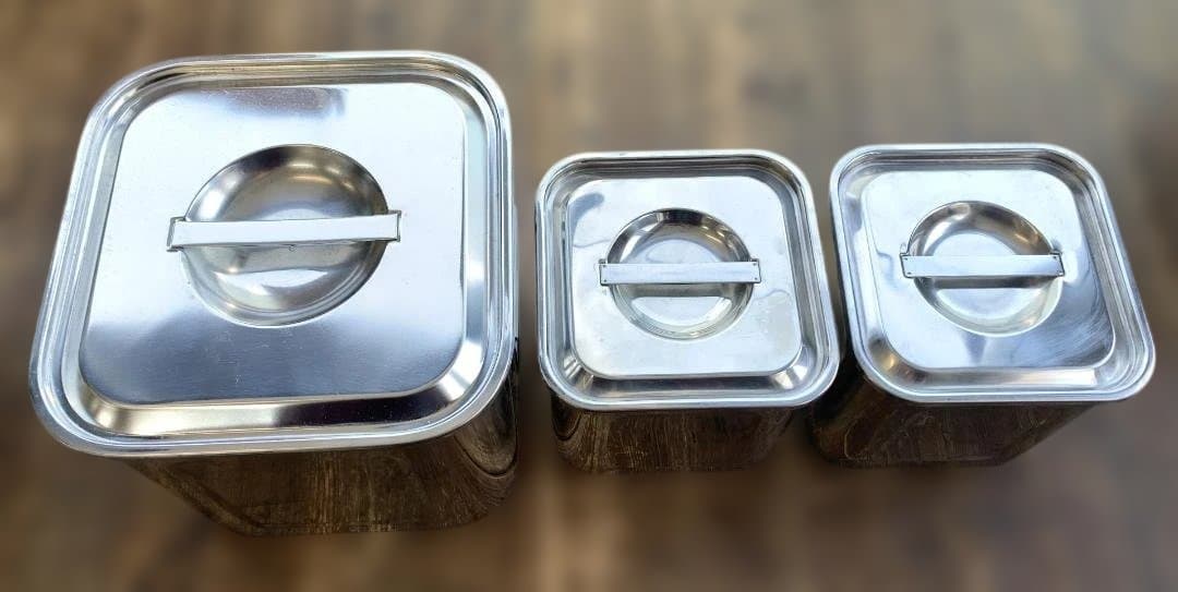 ユキワ ステンレス 角深型キッチンポット 21×1個・15×2個 計3個 蓋付