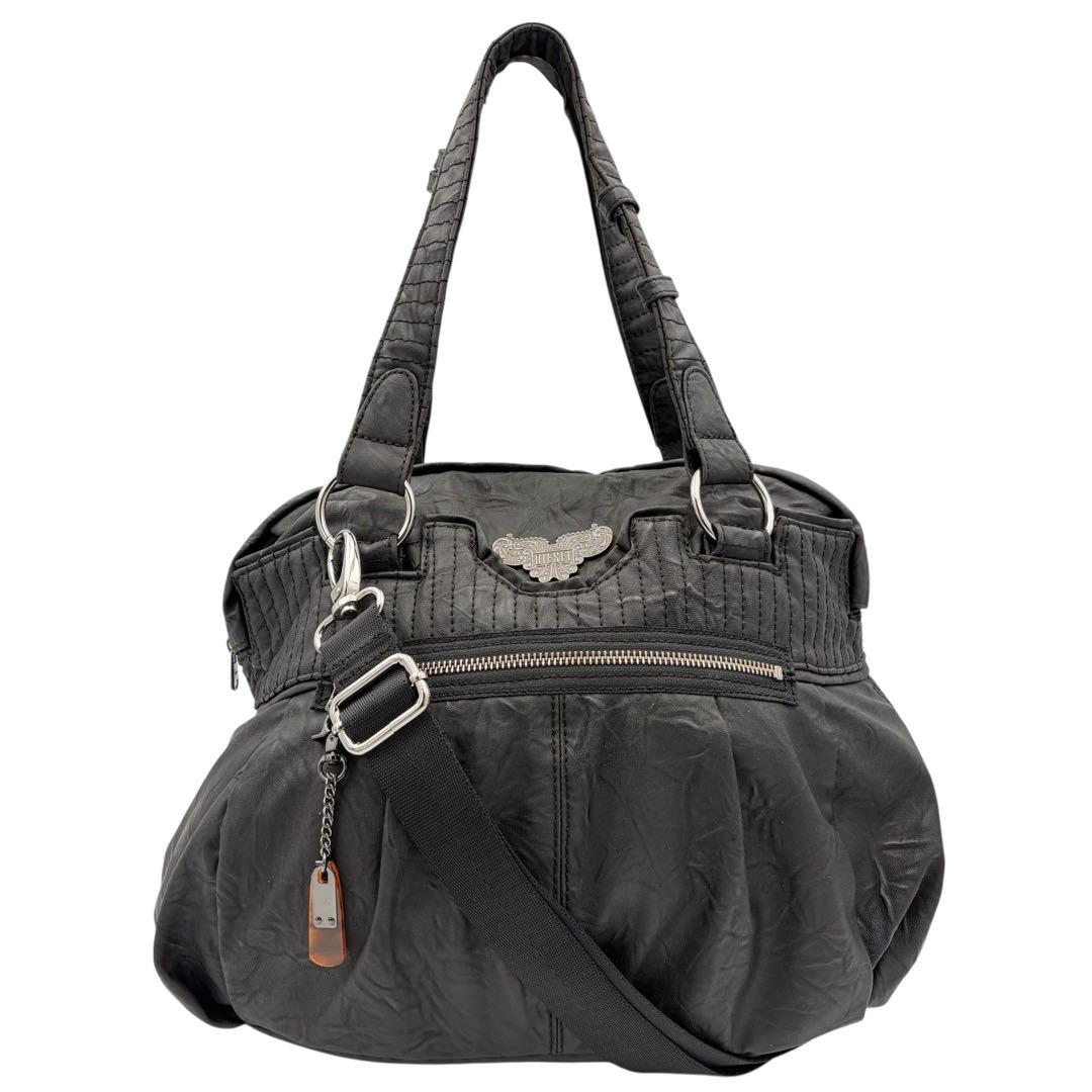 ディーゼル ショルダーバッグ y2k 90s レザー メタルロゴ ブラック 迷彩