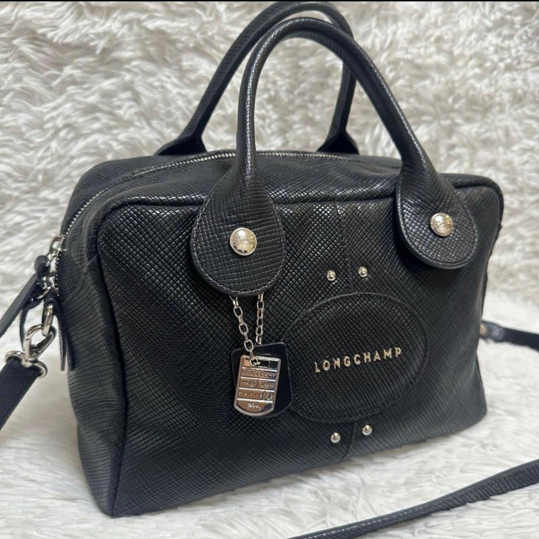 LONGCHAMP ロンシャン　クアドリ　2way ショルダーバック レザー 黒