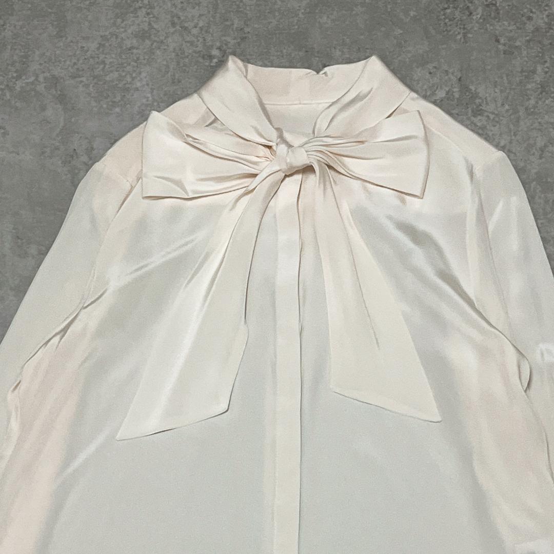 ルシェルブルー シルク100％ ボウタイ ブラウス ベージュ とろみ タグ付き