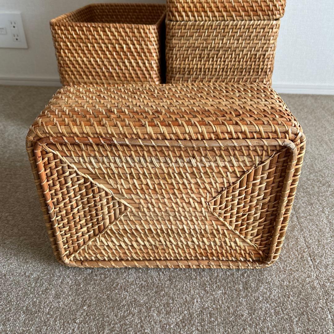 無印良品　重なるラタン長方形バスケット・中（7個セット）