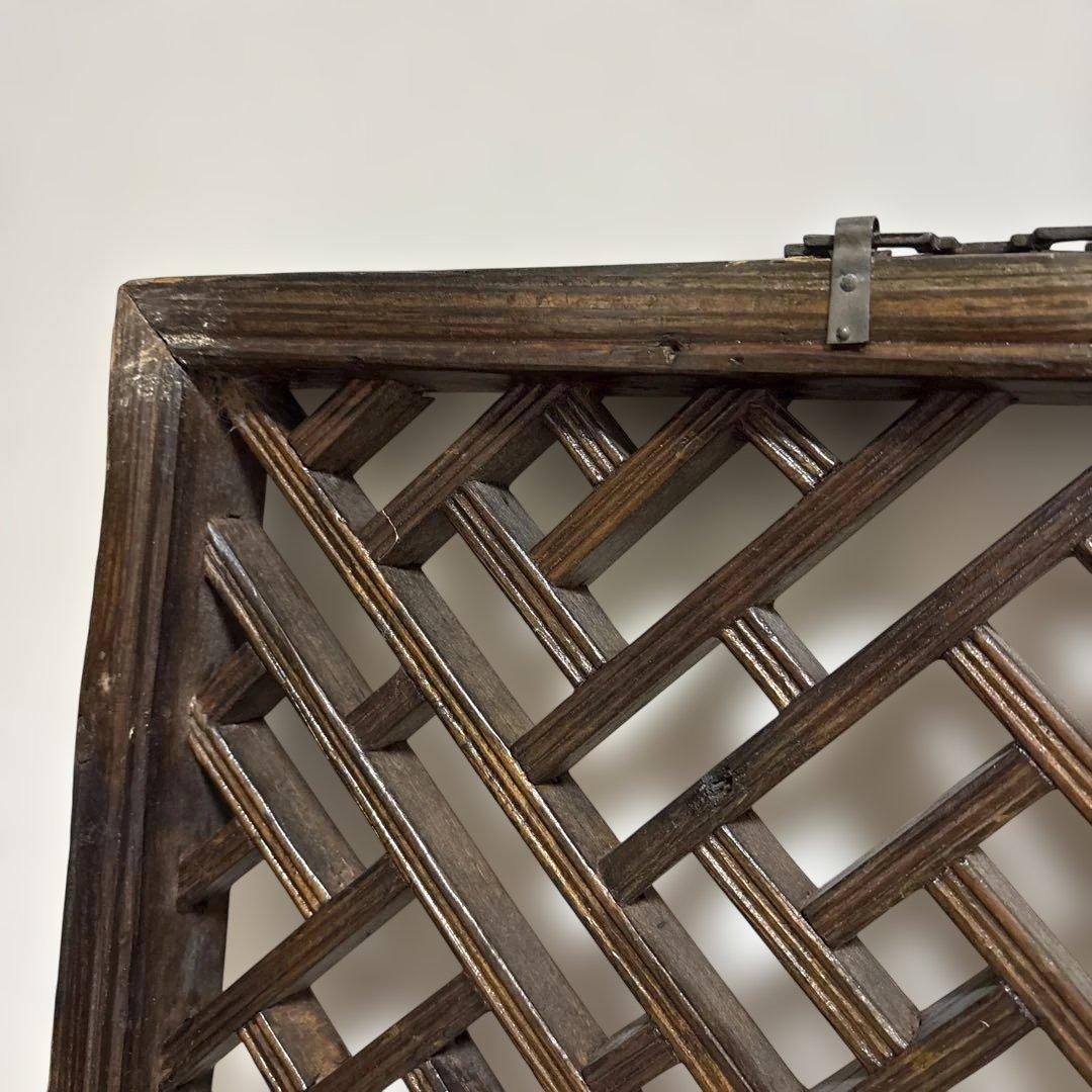 中国アンティーク☆木製建具☆シノワズリ☆欄間☆格子模様☆壁掛け装飾☆2枚セット